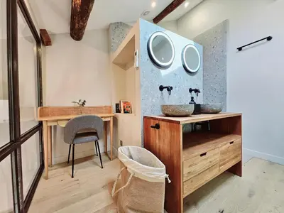 Cuisine ou kitchenette dans l'établissement Le Tourraque - Proche Plage