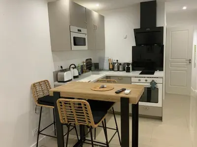 Cuisine ou kitchenette dans l'établissement appartement avec patio vielle Antibes