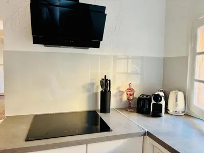 Cuisine ou kitchenette dans l'établissement Villa jardin secret centre-ville d'Antibes