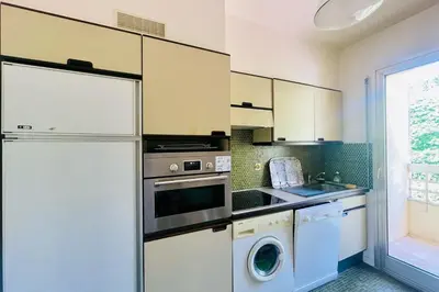 Cuisine ou kitchenette dans l'établissement Cozy flat with terrace and swimming pool in Cannes
