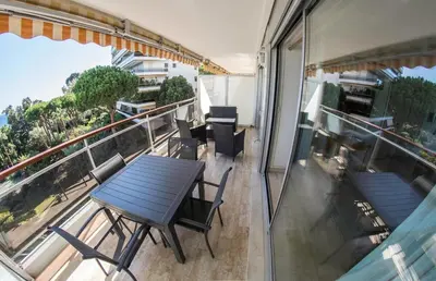 Balcon ou terrasse dans l'établissement Splendid sea view 4 people pool wifi air conditioning parking