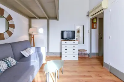 Télévision ou salle de divertissement dans l'établissement Studio élégant pour 4 personnes, à quelques pas de la Croisette