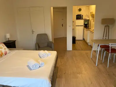 Cuisine ou kitchenette dans l'établissement Grand studio pointe croisette
