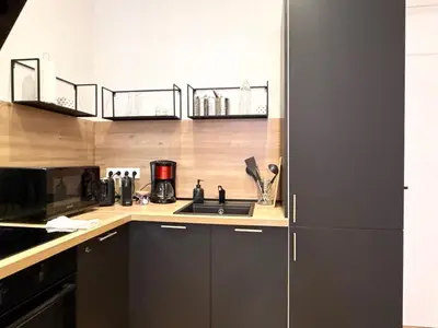 Cuisine ou kitchenette dans l'établissement Le Palme d'Or, 3 pièces - impasse privée - 7 pers