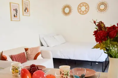 Un ou plusieurs lits dans un hébergement de l'établissement Résidence Palm Beach Studio Avec Terrasse A 150m Des Plages - Palm Beach studio avec terrasse a 150m des plages MAE-2773
