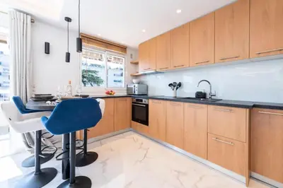 Cuisine ou kitchenette dans l'établissement Résidence Grand 2p Rénové Terrasse Cœur De Cannes - Grand 2P rénové Terrasse Cœur de Cannes MAE-3143