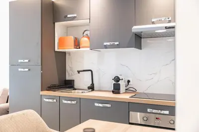 Cuisine ou kitchenette dans l'établissement Charmant studio lumineux avec grand extérieur