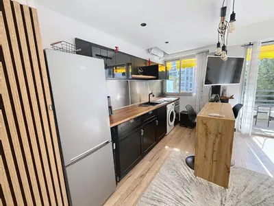 Cuisine ou kitchenette dans l'établissement Beautifull studio with balcony Rouaze Miramar 120