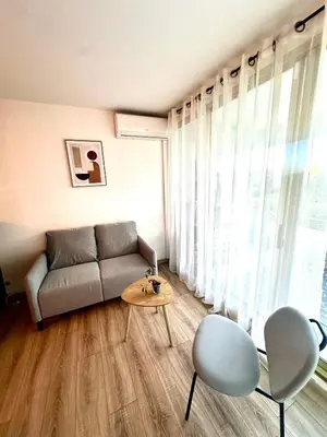 Coin salon dans l'établissement Appart cosy climatisé Marina Baie des Anges