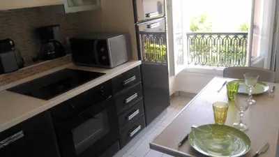 Cuisine ou kitchenette dans l'établissement Studio w parking, close to film Festival Palace