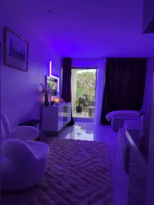 Coin salon dans l'établissement Appartement luxe Jaccuzi marbre et terrasse