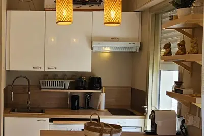 Cuisine ou kitchenette dans l'établissement Studio Lumineux avec Terrasse à Cannes