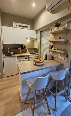 Cuisine ou kitchenette dans l'établissement Studio Lumineux avec Terrasse à Cannes