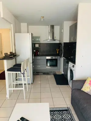 Cuisine ou kitchenette dans l'établissement Agréable 2 pièces climatisé parking gratuit