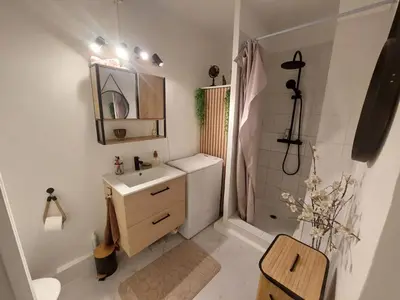 Salle de bains dans l'établissement Appartement avec piscine à Villeneuve-Loubet, 27 m²