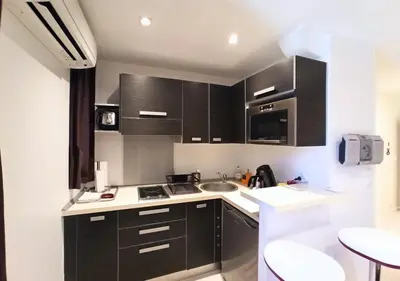 Cuisine ou kitchenette dans l'établissement Viva Riviera - 19 rue des Frères Pradignac