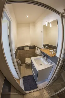 Salle de bains dans l'établissement Hôtel Trianon