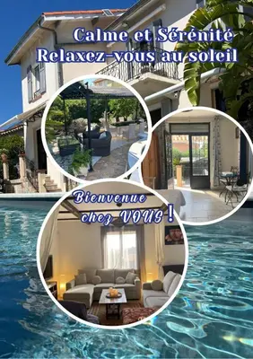 Piscine de l'établissement Bel Appartement Spacieux et lumineux climatisé de 120m2 dans villa avec piscine ou située à proximité
