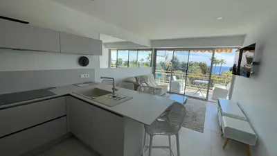 Cuisine ou kitchenette dans l'établissement APPARTEMENT 2 chambres vue mer panoramique, proche Croisette Cannes