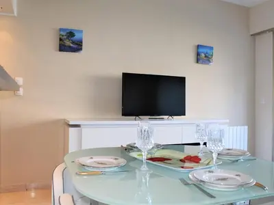 Télévision ou salle de divertissement dans l'établissement Charmant 2P en bord de mer, 4 couchages, marina, proche gare et centre, parking vélos et scooters - FR-1-252A-9