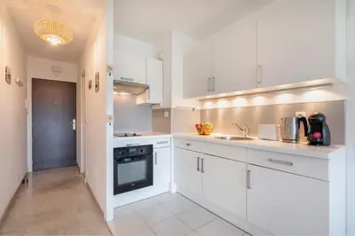 Cuisine ou kitchenette dans l'établissement Joli grand appartement terrasse lit 180X200 vue mer 10min plages