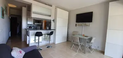 Cuisine ou kitchenette dans l'établissement Lovely apartment in Marina Baie des Anges- Baronnet - Sew view, free parking spaces on site, restaurants, beach, supermarket