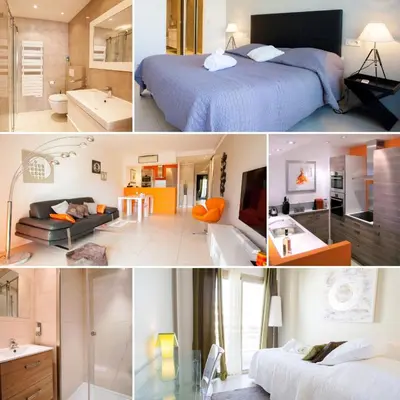 Un ou plusieurs lits dans un hébergement de l'établissement Modern two bedroom apartment with two bathrooms, just behind the CARLTON