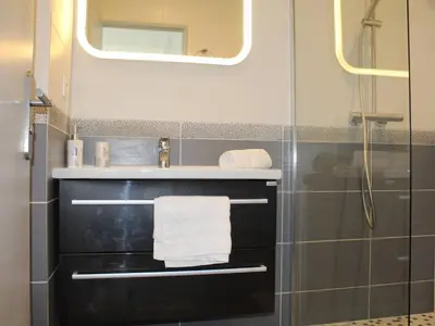 Salle de bains dans l'établissement Villeneuve-Loubet : Appartement climatisé, 2 pièces, 4 couchages, parking en option - FR-1-252A-31