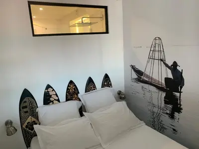 Un ou plusieurs lits dans un hébergement de l'établissement Appartement tout neuf vieil Antibes