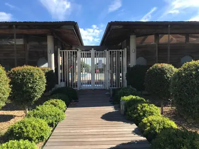 Jardin de l'établissement Juan Flore: Calme absolu à 100m de la plage