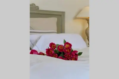 Un ou plusieurs lits dans un hébergement de l'établissement BORD DE MER - AC, WIFI, chic, sea view, beach 2 minutes walk
