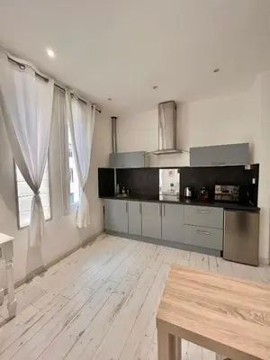 Cuisine ou kitchenette dans l'établissement Grand studio climatisé à 3min des plages de Juan les pins