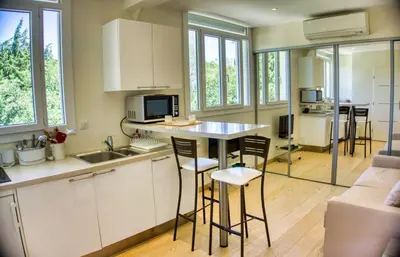 Cuisine ou kitchenette dans l'établissement Cannes charming studio 50 meters from the beach !!