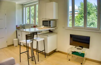 Cuisine ou kitchenette dans l'établissement Cannes charming studio 50 meters from the beach !!