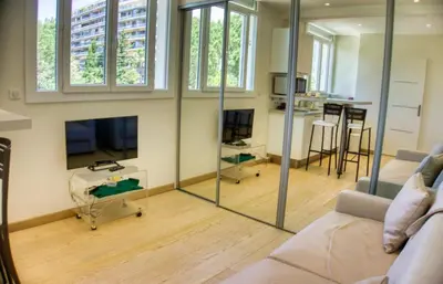 Télévision ou salle de divertissement dans l'établissement Cannes charming studio 50 meters from the beach !!
