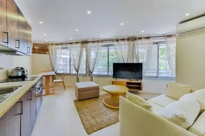 Cuisine ou kitchenette dans l'établissement Beautiful apartment 7P City Center Beach 250m