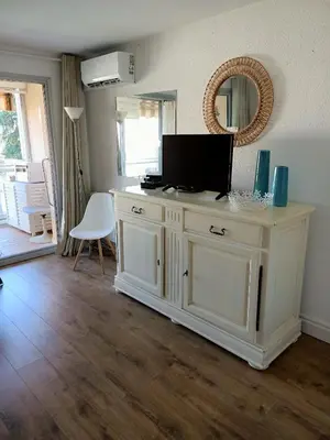 Télévision ou salle de divertissement dans l'établissement Résidence L'Iliade Appartement à 5 mn des plages Vue mer Parking gratuit