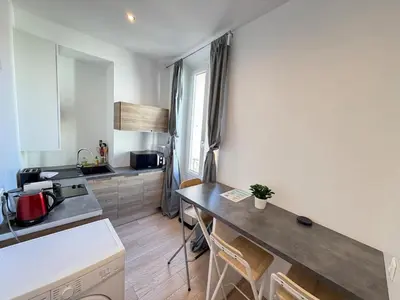 Cuisine ou kitchenette dans l'établissement Beautiful studio Cannes Center