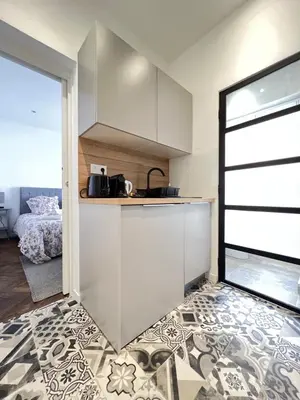 Cuisine ou kitchenette dans l'établissement LOENA CANNES CENTRE - 2 pièces rénové - 4 personnes - proche croisette palais festival plage - internet gratuit - climatisation - non fumeur
