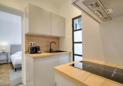 Cuisine ou kitchenette dans l'établissement LOENA CANNES CENTRE - 2 pièces rénové - 4 personnes - proche croisette palais festival plage - internet gratuit - climatisation - non fumeur