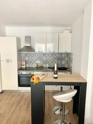 Cuisine ou kitchenette dans l'établissement Charmant studio juan les pins: 30 mètres de la mer
