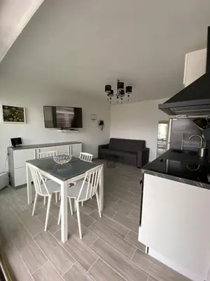 Cuisine ou kitchenette dans l'établissement Superbe appartement rénové à neuf à 100m de la mer
