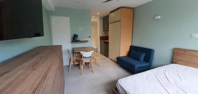 Un ou plusieurs lits dans un hébergement de l'établissement Studio confort, plages proche, wifi, 2 lits - FAME MARINA BAIE DES ANGES