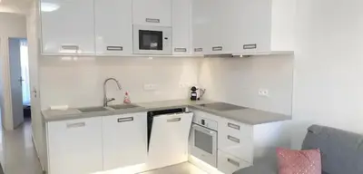 Cuisine ou kitchenette dans l'établissement Impeccable 3 pièces avec balcons, la plage à 50m Juan les pins proche Cannes