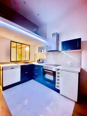 Cuisine ou kitchenette dans l'établissement Le somptueux Le Gallia