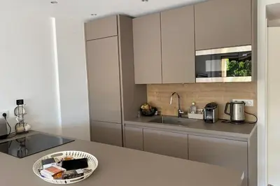 Cuisine ou kitchenette dans l'établissement Exceptional Cannes Center sea view and swimming pool LIVE IN PARC BRUYERE