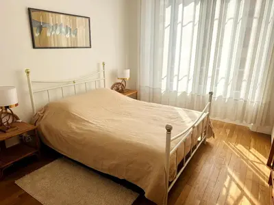 Un ou plusieurs lits dans un hébergement de l'établissement One Bedroom apartment in Cannes Center a few steps from the Croisette and the Martinez Hotel - 2032