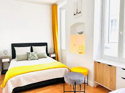 Un ou plusieurs lits dans un hébergement de l'établissement 1 Bedroom flat with Balcony Cannes Center Croisette 6ppl