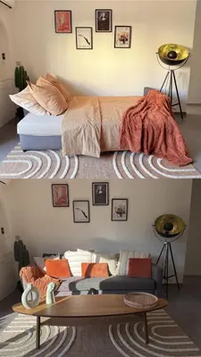 Un ou plusieurs lits dans un hébergement de l'établissement Cannes CROISETTE - plages - palais - bord de mer - Appartement moderne et lumineux avec balcon
