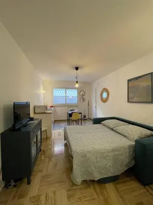 Un ou plusieurs lits dans un hébergement de l'établissement Beau studio - 100m de la plage Palm beach
